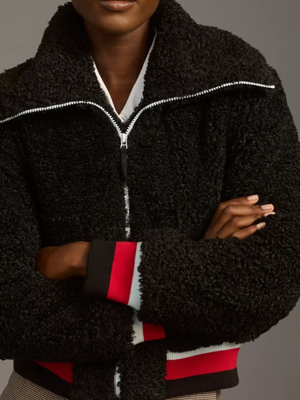 NEW Anthropolgie Maeve Sherpa Letterman Bomber Jacket | Size L